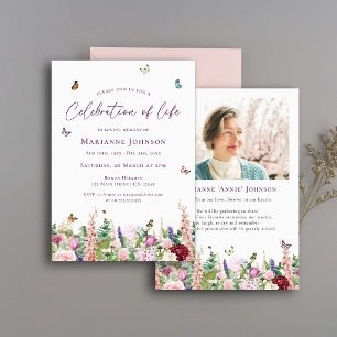 Elegant Modern Floral Memorial Celebration of Life Invitation