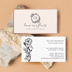 Elegant & Modern Floral Monogram Wreath Pink Business Card