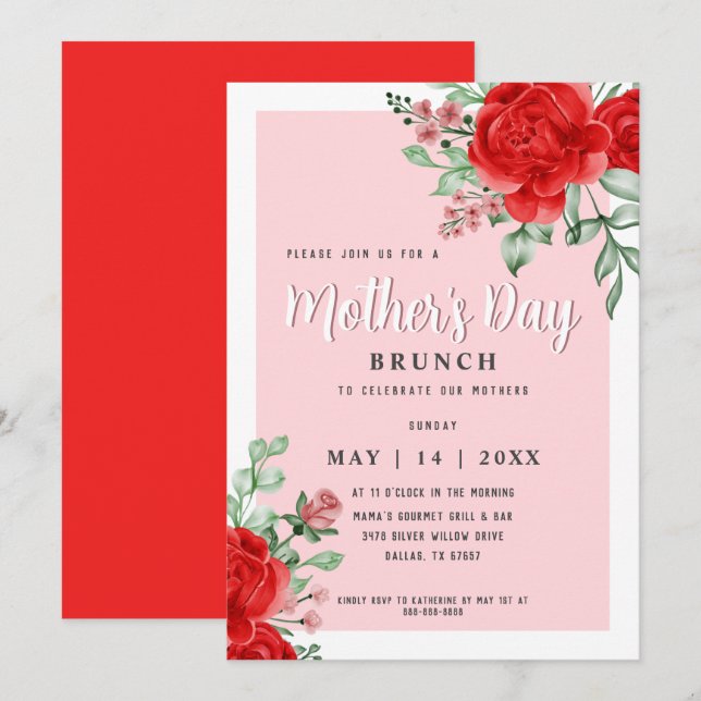 Elegant Modern Floral Mother's Day Brunch Party Invitation (Front/Back)