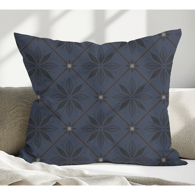 Elegant Modern Floral Pattern Blue Cushion (Creator Uploaded)