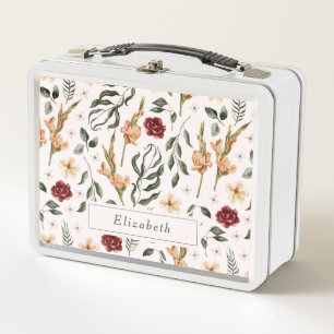 Elegant Modern Floral Personalised Metal Lunch Box