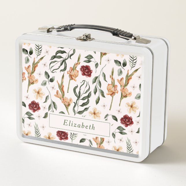 Elegant Modern Floral Personalised Metal Lunch Box (Front)