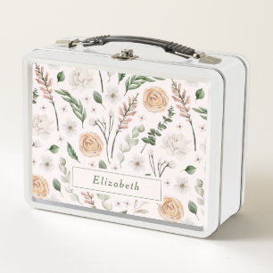 Elegant Modern Floral Personalized Metal Lunch Box