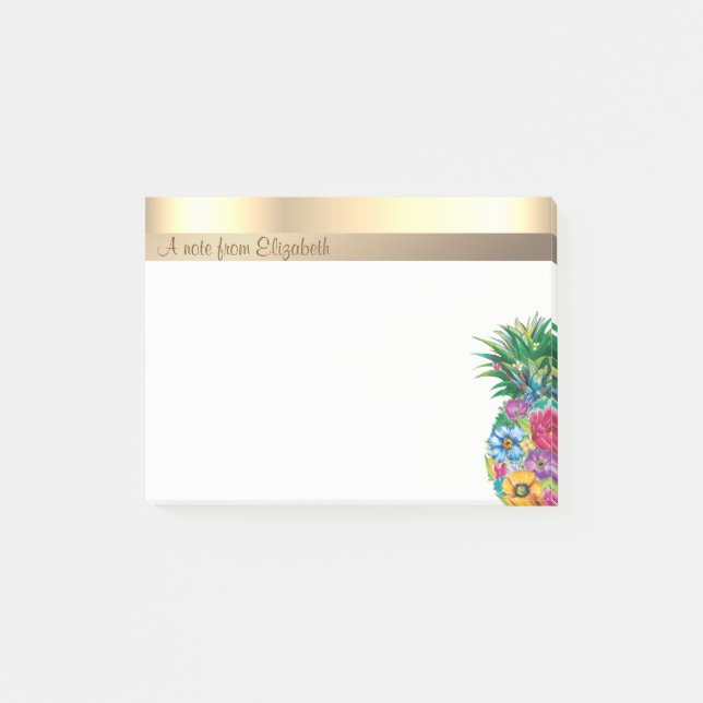 Elegant Modern Floral Pineapple-  Personalised  Post-it Notes (Front)