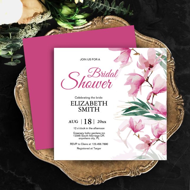 Elegant Modern Floral Pink Greenery Bridal Shower Invitation (Elegant Modern Floral Pink Greenery Bridal Shower Invitation, Bridal and Brunch)