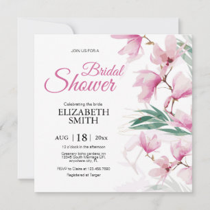 Elegant Modern Floral Pink Greenery Bridal Shower Invitation