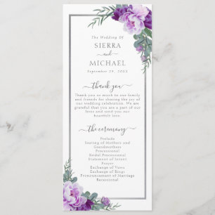 Elegant Modern Floral Purple & Silver Wedding Programme