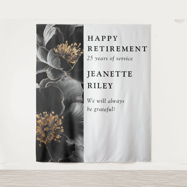 Elegant Modern Floral Retirement Party Backdrop Tapestry (Front)