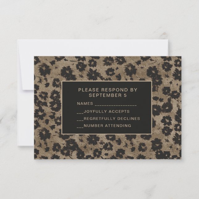 Elegant Modern Floral RSVP Card Brown Black (Front)