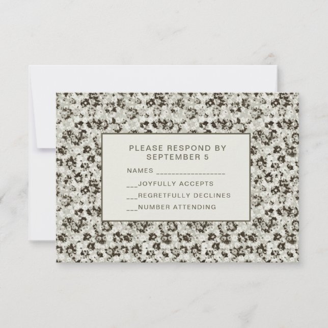 Elegant Modern Floral RSVP Card Silver Black (Front)