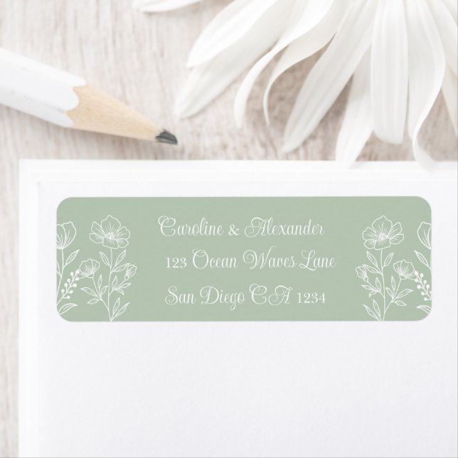 Elegant Modern Floral Sage Green Return Address (Insitu)
