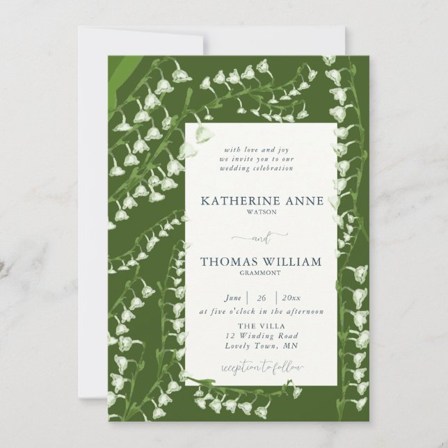 Elegant Modern Floral Spring Lily Valley Wedding Invitation (Front)