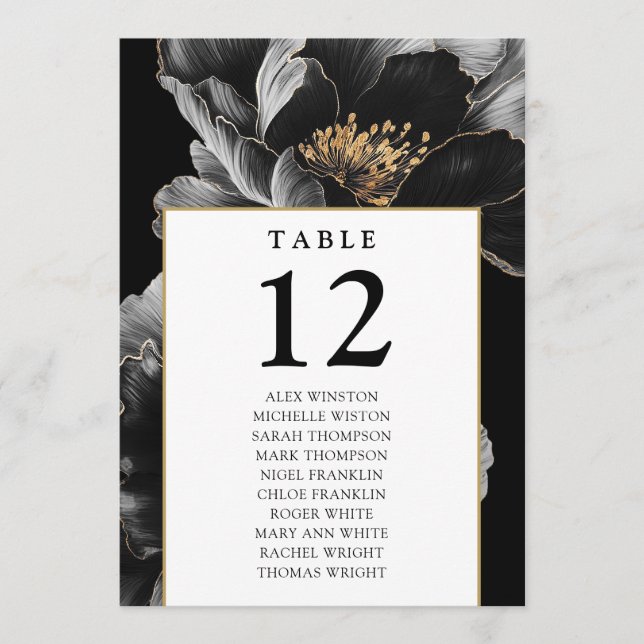 Elegant Modern Floral Table Number Seating Chart (Front)