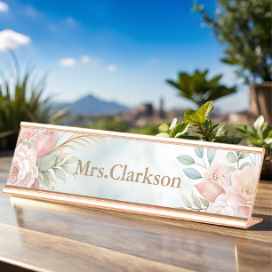 Elegant Modern Floral Teacher Desk Name Plate