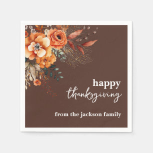 Elegant modern floral thanksgiving brown napkin