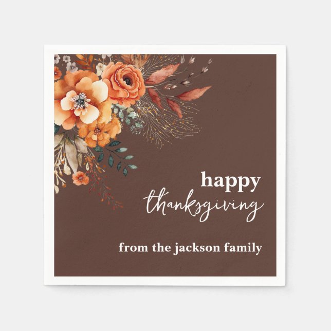 Elegant modern floral thanksgiving brown napkin (Front)
