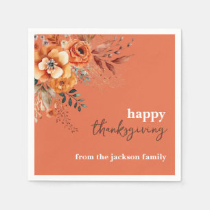 Elegant modern floral thanksgiving orange napkin