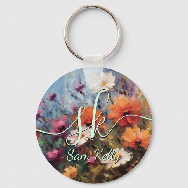 elegant modern floral theme Keychain (Front)