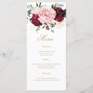 Elegant modern floral watercolor menu