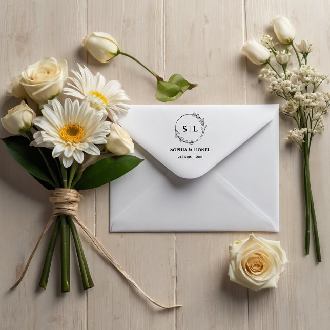 Elegant Modern Floral Wedding Initials Self-inking Stamp (Creator Uploaded)