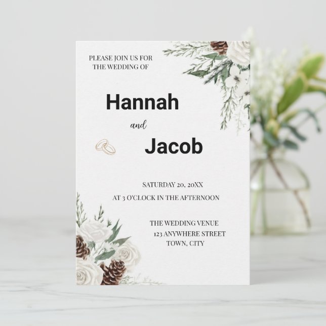 Elegant Modern Floral Wedding Invitation (Standing Front)