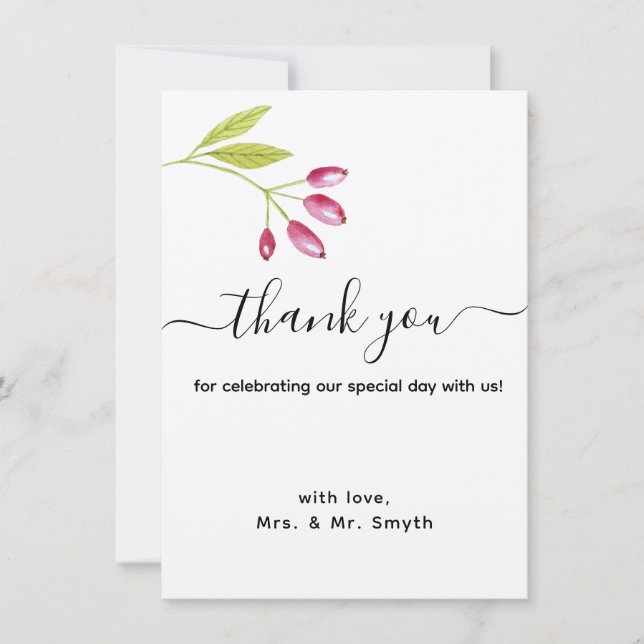 Elegant Modern Floral Wedding Thank You Card (Front)