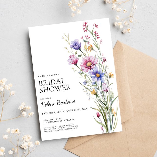 Elegant Modern Floral Wildflower Bridal Shower Invitation (Elegant Modern Floral Wildflower Bridal Shower Invitation)