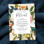 Elegant Modern Florals Ladies' Retreat Ivory Invitation<br><div class="desc">This beautiful ladies' retreat invitation features a hand painted floral design in greens, orange, pink, ivory, blue, and purple. The back of the card boasts the whole floral painting! Perfect for a get-away for women at your church or business, these printed invitations offer a personal touch, as you can hand...</div>