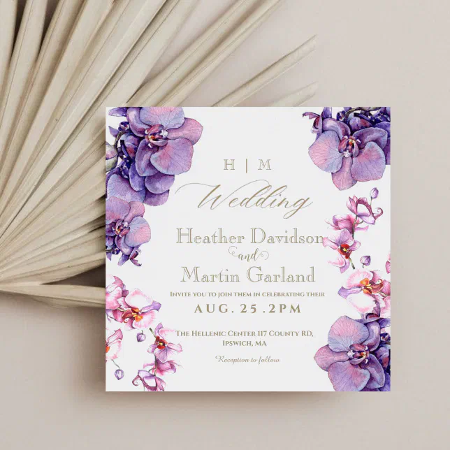 Elegant Modern Flower Purple Orchid Wedding Invitation | Zazzle