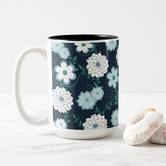 Elegant Modern Flower Two-Tone Coffee Mug (With Donut)