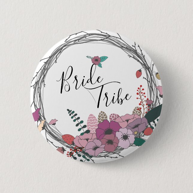 Elegant & modern flower wreath bride tribe 6 cm round badge (Front)