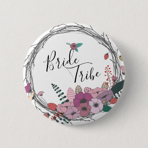 Elegant & modern flower wreath bride tribe 6 cm round badge