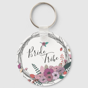 Elegant & modern flower wreath bride tribe key ring