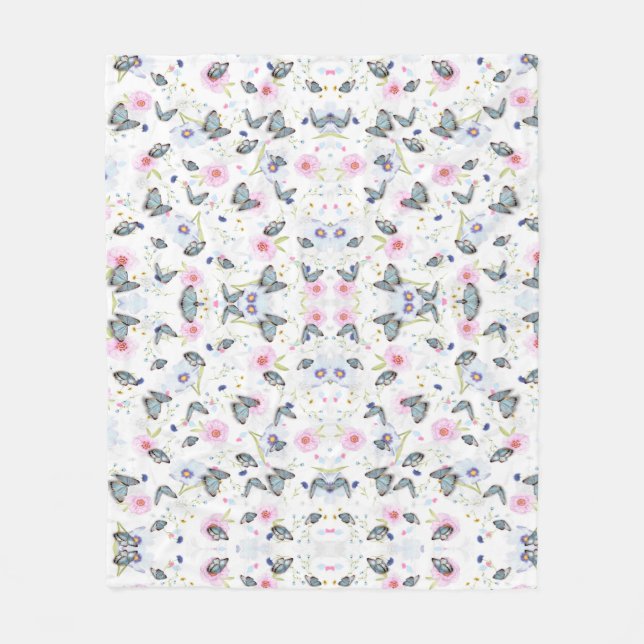 Elegant Modern Flowers and butterfly pattern Fleece Blanket (Front)