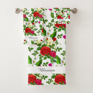 Elegant Modern Flowers and Script on White Bath Towel Set