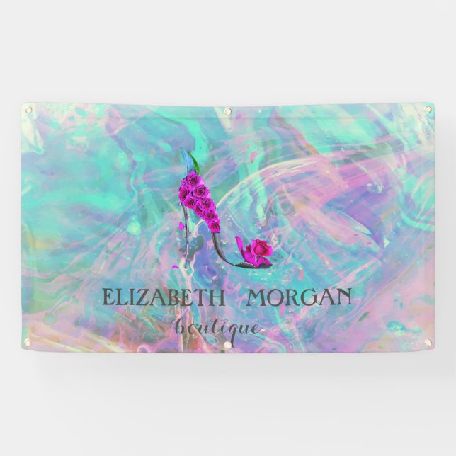 Elegant Modern Flowers High Heel Holographic Opal Banner (Horizontal)