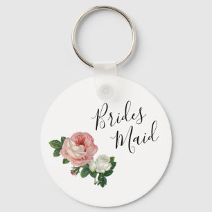 Elegant & modern flowers pink roses brides maid key ring