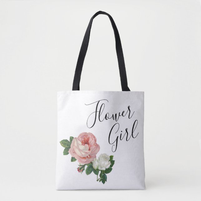 Elegant & modern flowers pink roses flower girl tote bag (Front)