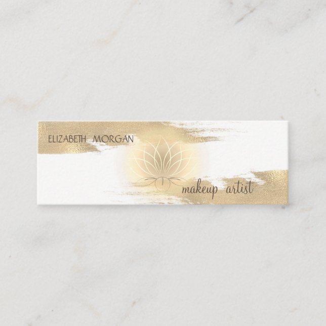 Elegant Modern  Foil Brush Stroke, Gold Lotus Mini Business Card (Front)