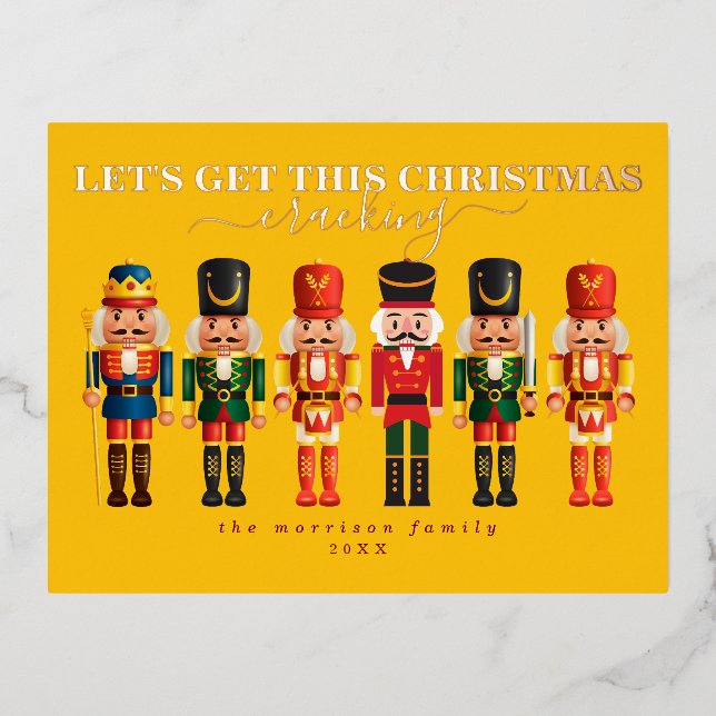 Elegant Modern Foil Nutcracker Christmas Card (Front)