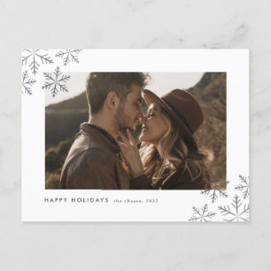 Elegant Modern Foil Snowflakes Photo Holiday Postcard