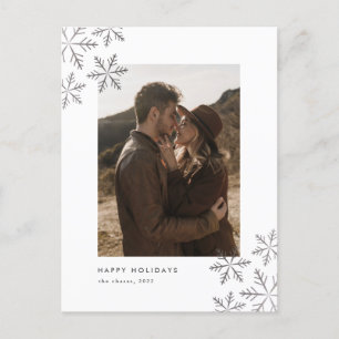 Elegant Modern Foil Snowflakes Photo  Holiday Postcard