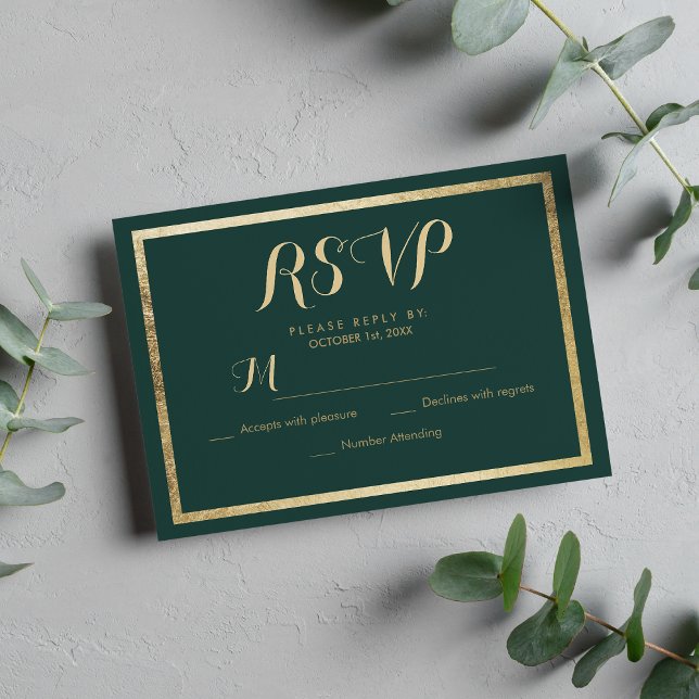 Elegant modern forest green faux gold RSVP (Elegant modern forest green faux gold RSVP)