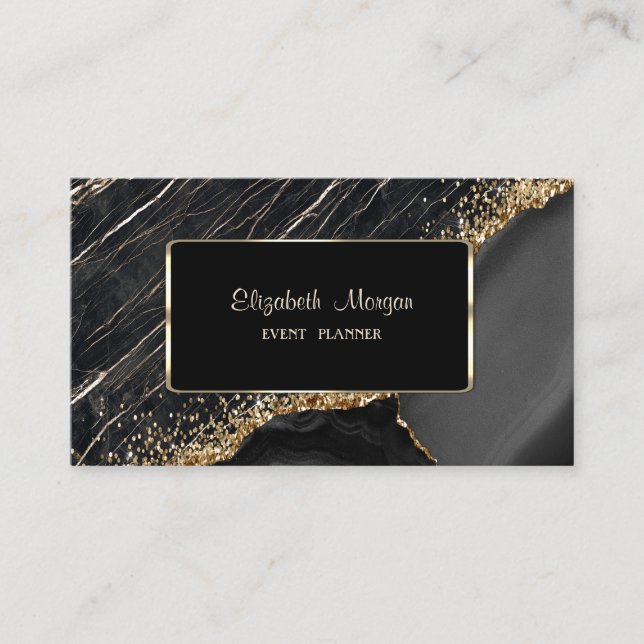 Elegant Modern Frame,Black Marble Gold Sequins Business Card (Front)