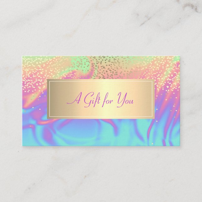 Elegant Modern Frame Confetti Ombre Holographic Discount Card (Front)