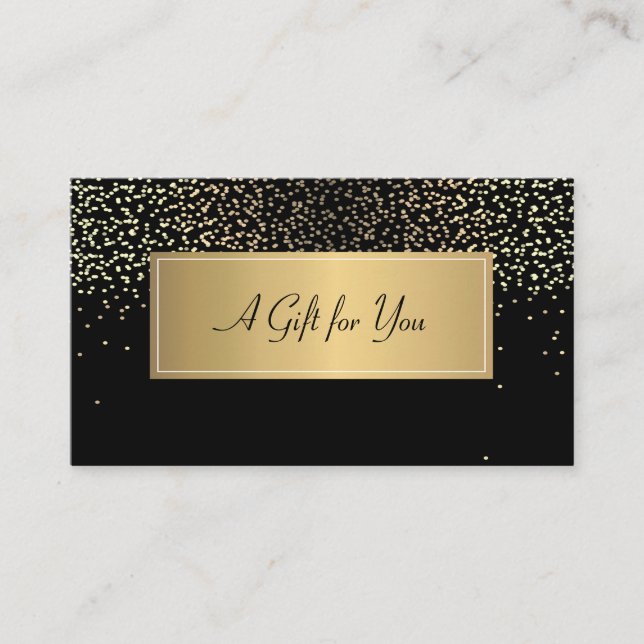 Elegant Modern Frame,Gold Confetti Black Discount Card (Front)