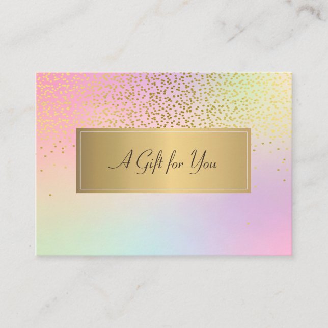 Elegant Modern Frame,Gold Confetti Holographic Discount Card (Front)