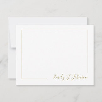 Elegant Modern Frame Gold White Flat Note Card