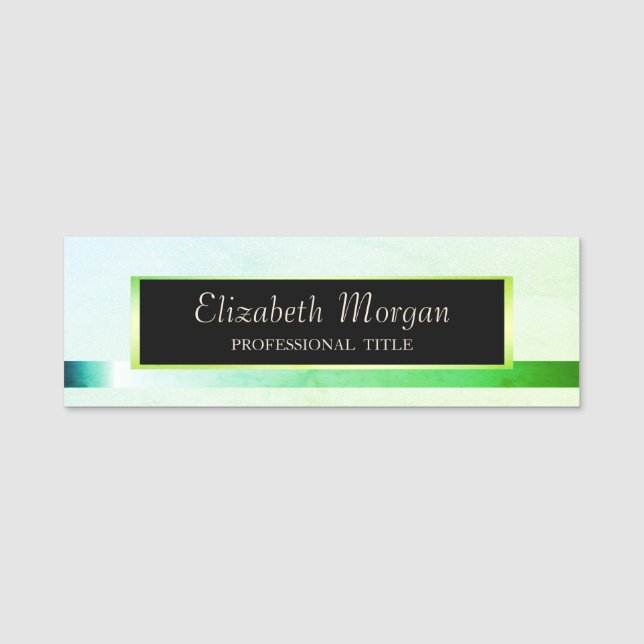 Elegant Modern, Frame,Green Stripe Name Tag (Front)