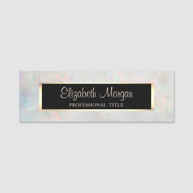 Elegant Modern, Frame,Holographic Opal White Name Tag (Front)